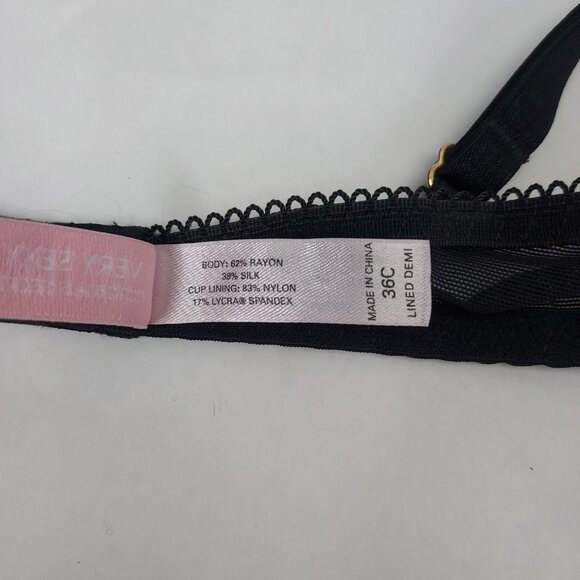 Victoria Secret Bra 36C Very Sexy Lined Demi Sequins Satin Stripe Black Padded - Picture 11 of 11